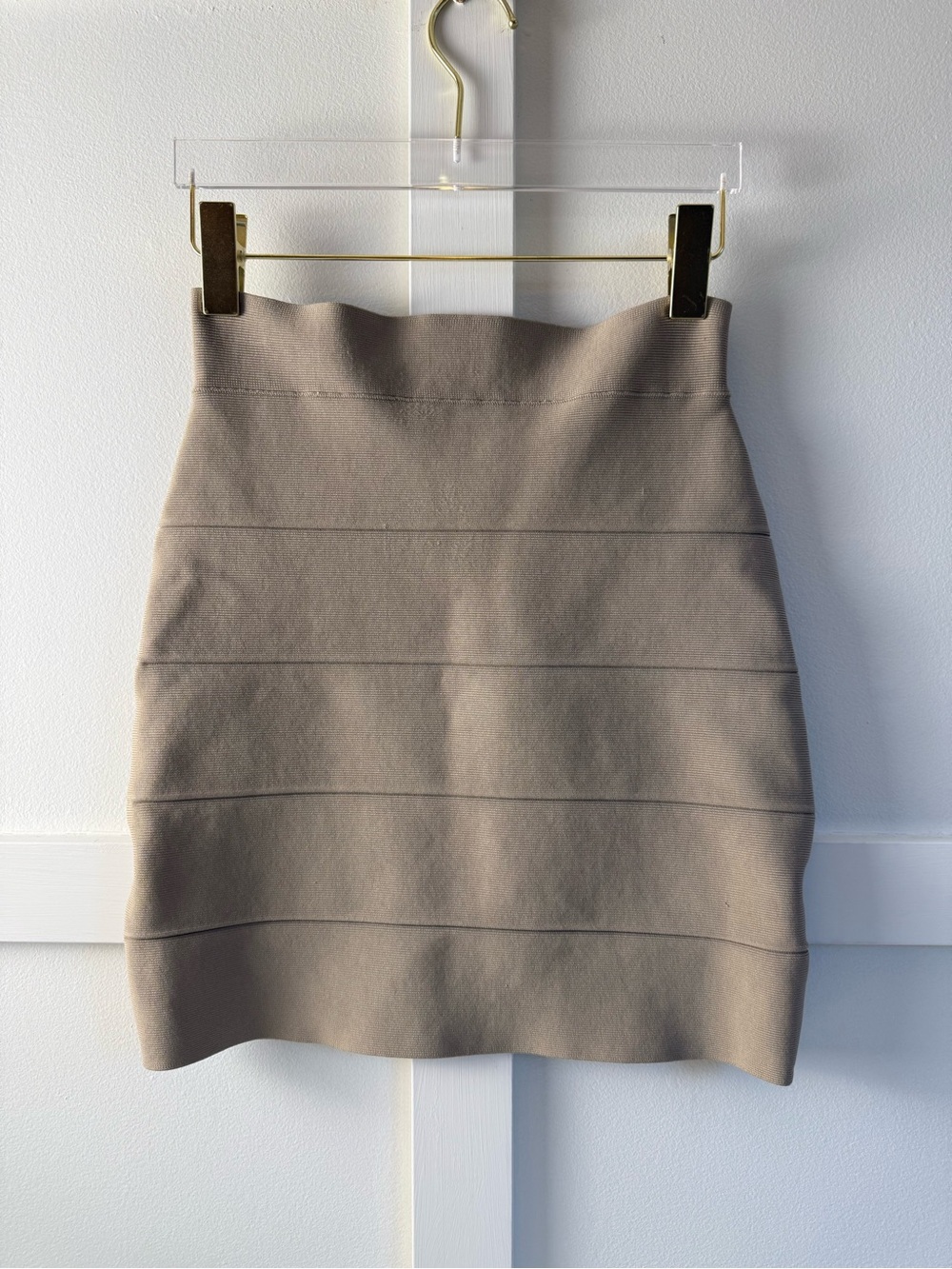 BCBGMaxAzria Taupe Bodycon Bandage Mini Skirt